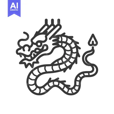 Aset desain premium: Line Art Illustration of a Chinese Dragon with a Tail in a Flame Shape