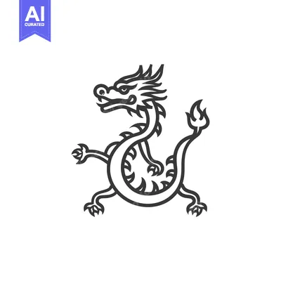 Aset premium populer: Line Art Illustration of a Chinese Dragon with Flames