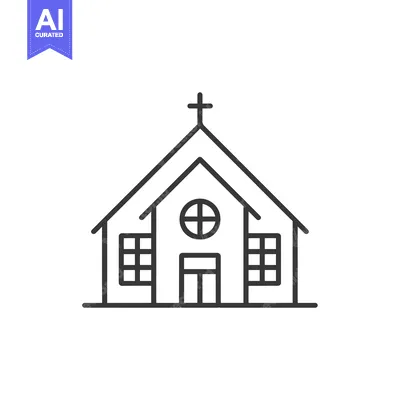 Aset premium populer: Line Art Illustration of a Church Building with a Cross