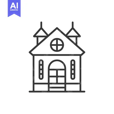 Aset premium populer: Line Art Illustration of a Church Building with a Rounded Roof and a L
