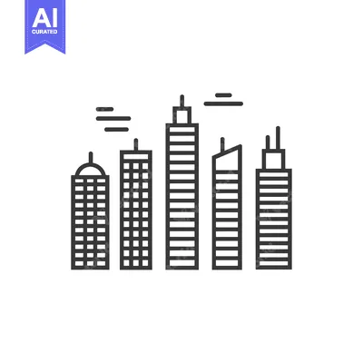Aset premium populer: Line art illustration of a cityscape with five skyscrapers