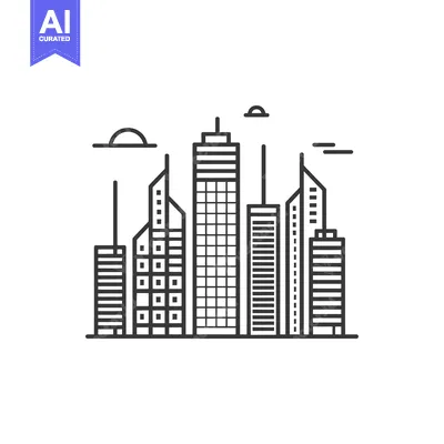 Aset desain premium: Line Art Illustration of a City Skyline with Buildings