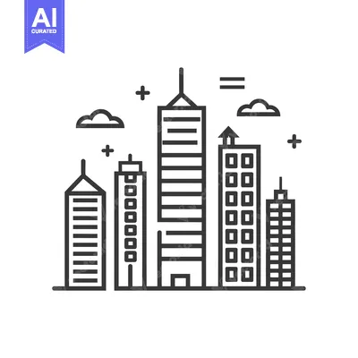 Popular premium asset: Line Art Illustration of a City Skyline with Buildings and Clouds