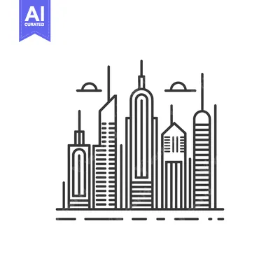 Popular premium asset: Line Art Illustration of a City Skyline with Buildings and Clouds