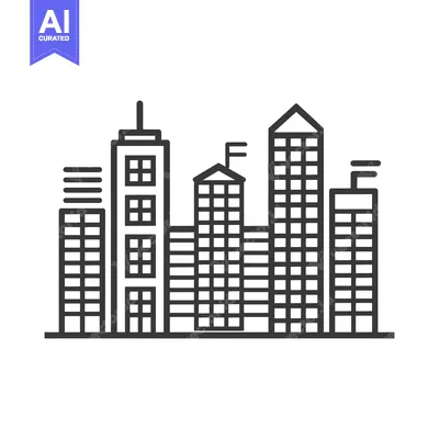 Premium design asset: Line Art Illustration of a City Skyline with Tall Buildings
