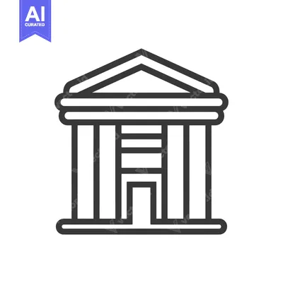 Aset desain premium: Line art illustration of a classical building with a triangular roof