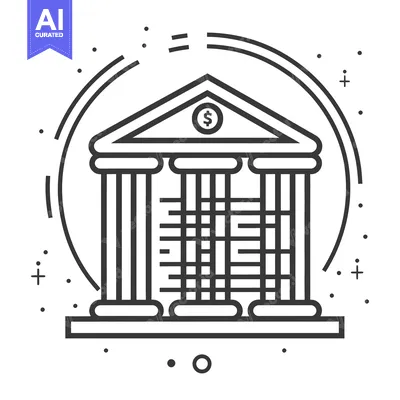 Aset desain premium: Line Art Illustration of a Classic Bank Building with Columns