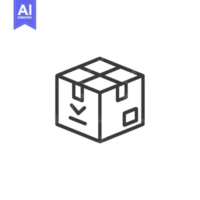 Aset desain premium: Line art illustration of a closed cardboard box