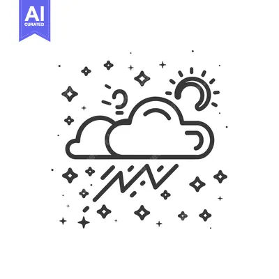 Aset premium populer: Line art illustration of a cloud with a sun, moon, and lightning bolt