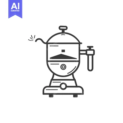 Popular premium asset: Line art illustration of a coffee maker with steam coming out of the s
