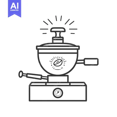 Premium design asset: Line Art Illustration of a Coffee Roaster with a Bean Icon