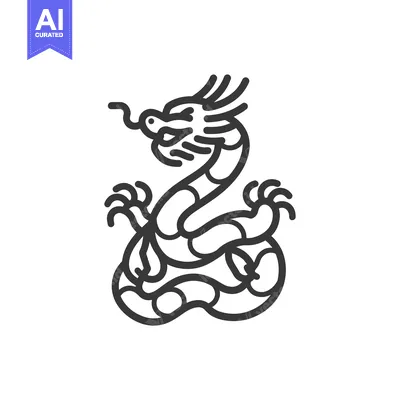 Aset desain premium: Line Art Illustration of a Coiled Dragon