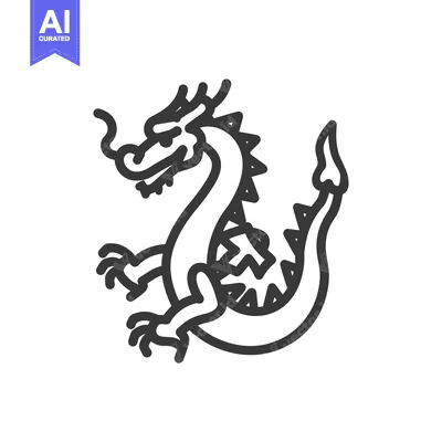 Aset desain premium: Line Art Illustration of a Coiled Dragon