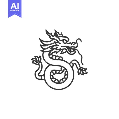 Premium design asset: Line Art Illustration of a Coiled Dragon with Open Mouth
