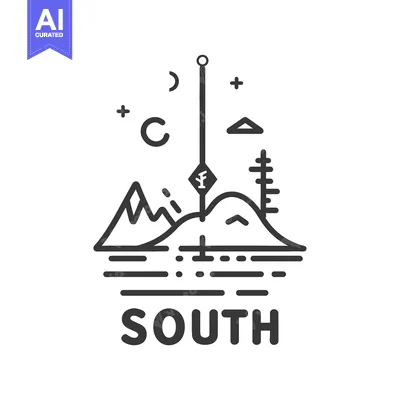 Aset desain premium: Line Art Illustration of a Compass with Mountain Landscape and the Wor