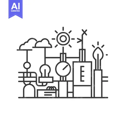 Aset premium populer: Line Art Illustration of a Complex System with Lightbulbs and a Gauge