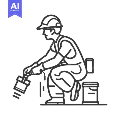 Popular premium asset: Line Art Illustration of a Construction Worker Pouring Paint