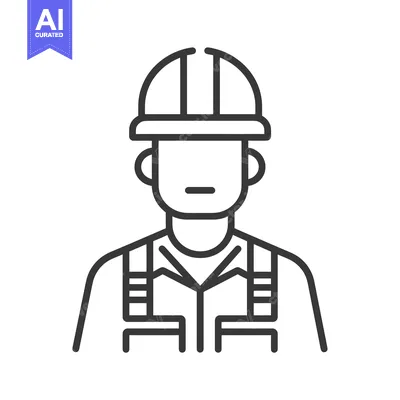 Popular premium asset: Line art illustration of a construction worker wearing a hard hat