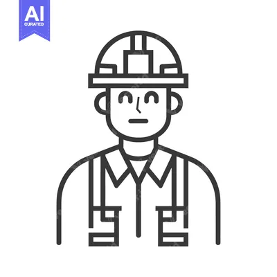 Popular premium asset: Line Art Illustration of a Construction Worker Wearing a Hard Hat