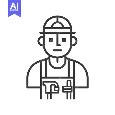 Aset premium populer: Line art illustration of a construction worker wearing a hard hat and