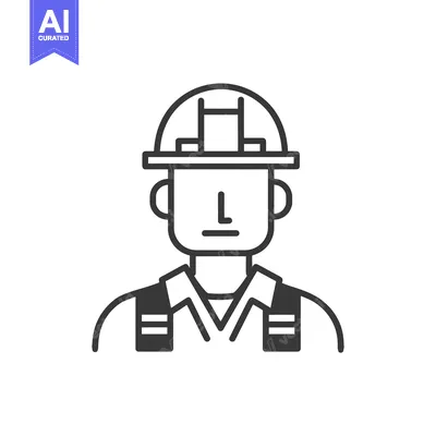 Popular premium asset: Line art illustration of a construction worker wearing a hard hat and