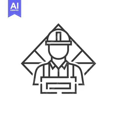 Aset premium populer: Line Art Illustration of a Construction Worker with a Hard Hat