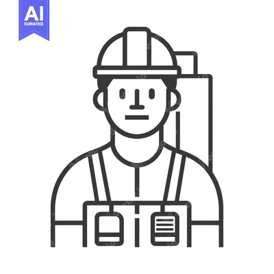Aset premium populer: Line Art Illustration of a Construction Worker with a Hard Hat and Str