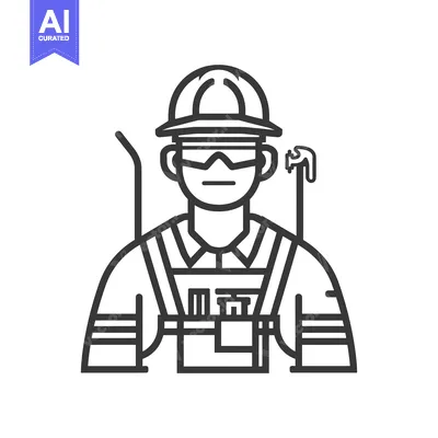 Aset premium populer: Line art illustration of a construction worker with a tool belt