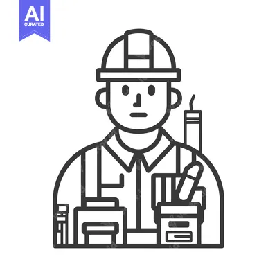 Popular premium asset: Line art illustration of a construction worker with tools