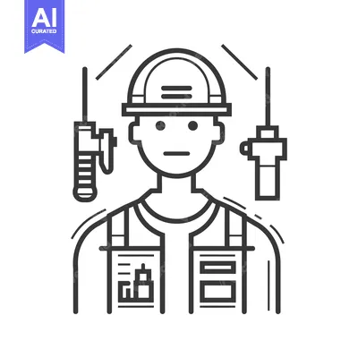 Premium design asset: Line art illustration of a construction worker with tools