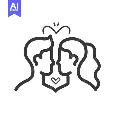 Aset premium populer: Line art illustration of a couple facing each other with a heart betwe