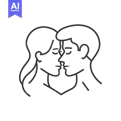 Aset premium populer: Line Art Illustration of a Couple Kissing Forming a Heart Shape