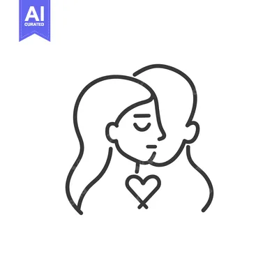 Aset desain premium: Line Art Illustration of a Couple with a Heart