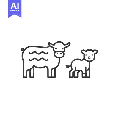 Aset desain premium: Line Art Illustration of a Cow and Calf