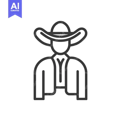 Aset premium populer: Line art illustration of a cowboy wearing a hat