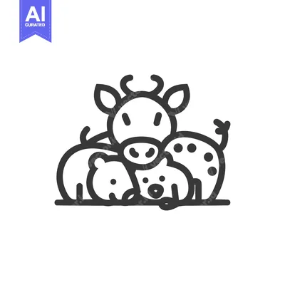 Aset premium populer: Line art illustration of a cow, pig, and bear huddled together