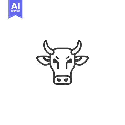 Aset desain premium: Line art illustration of a cow's face with horns and ears