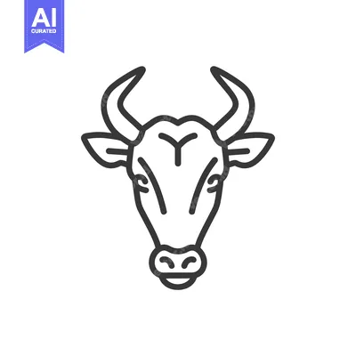 Aset desain premium: Line Art Illustration of a Cow's Head with Horns