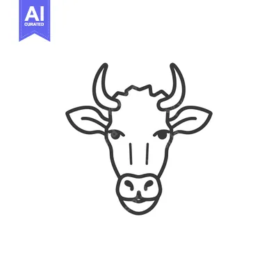 Aset desain premium: Line art illustration of a cow's head with horns