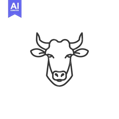 Aset desain premium: Line Art Illustration of a Cow's Head with Horns
