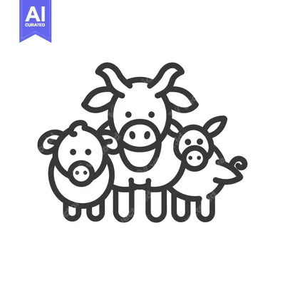 Premium design asset: Line Art Illustration of a Cow, Sheep, and Pig