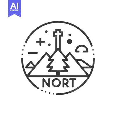 Aset desain premium: Line Art Illustration of a Cross on a Mountain with a Pine Tree and th