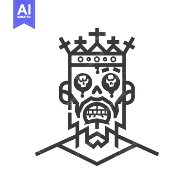 Aset premium populer: Line Art Illustration of a Crowned Person with Skull Eyes