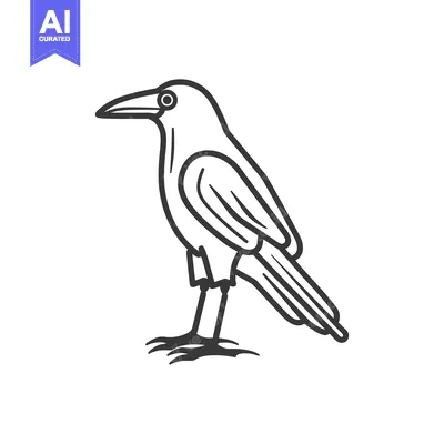 Premium design asset: Line Art Illustration of a Crow Standing on the Ground