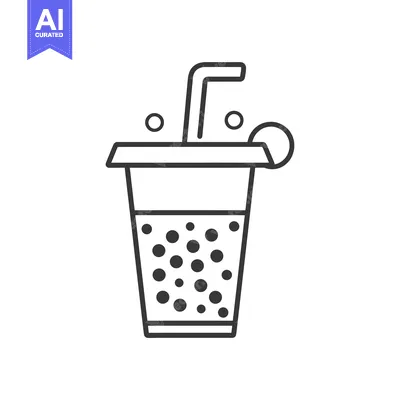 Premium design asset: Line art illustration of a cup of bubble tea with a straw