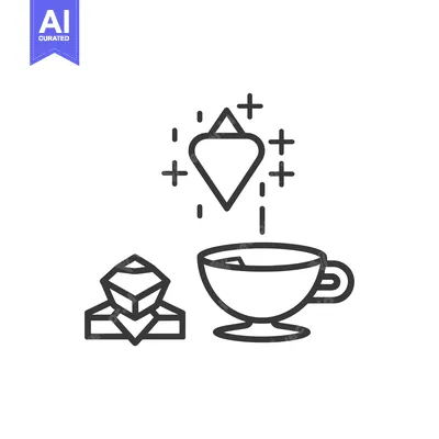 Premium design asset: Line art illustration of a cup with a diamond and sugar cubes