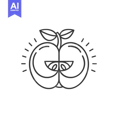 Aset premium populer: Line Art Illustration of a Cut Apple with a Stem and Leaves