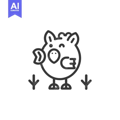 Aset desain premium: Line art illustration of a cute cartoon chicken with its wings spread