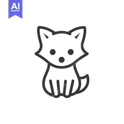 Aset premium populer: Line art illustration of a cute cartoon fox sitting