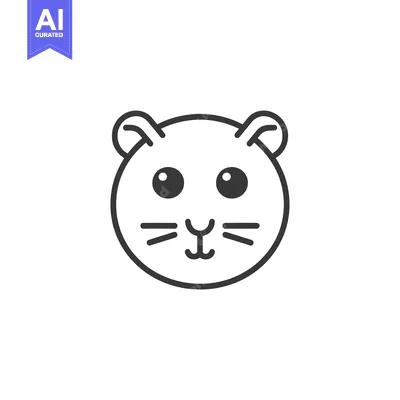 Aset desain premium: Line Art Illustration of a Cute Cartoon Hamster Face